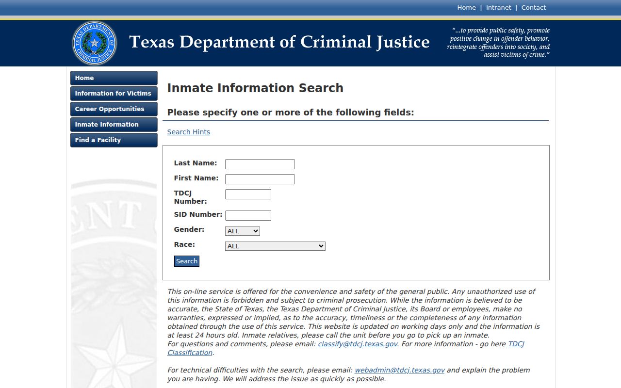 TDCJ inmate search for a person transferred from Atascosa County