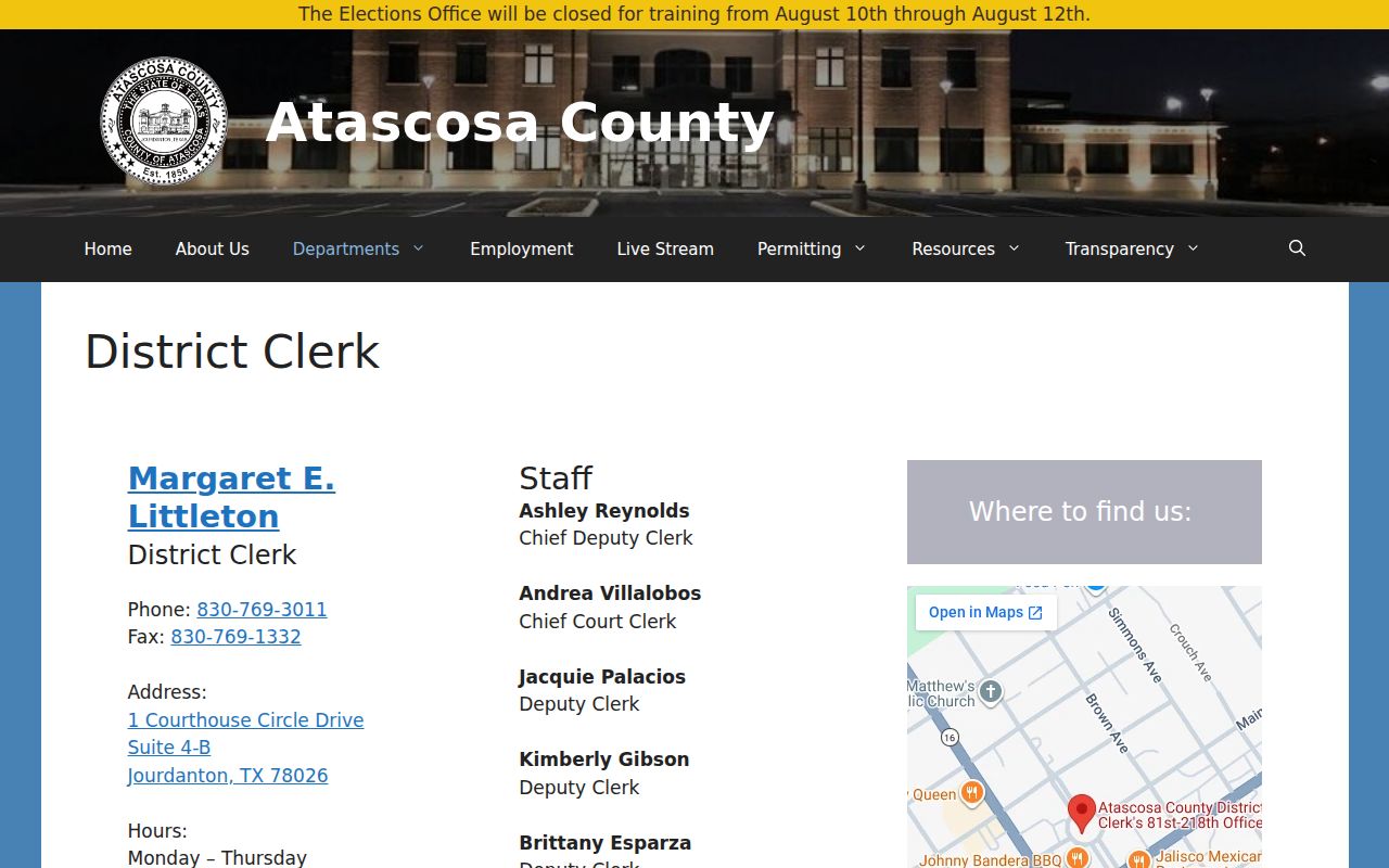 Atascosa County District Clerk court case lookup access