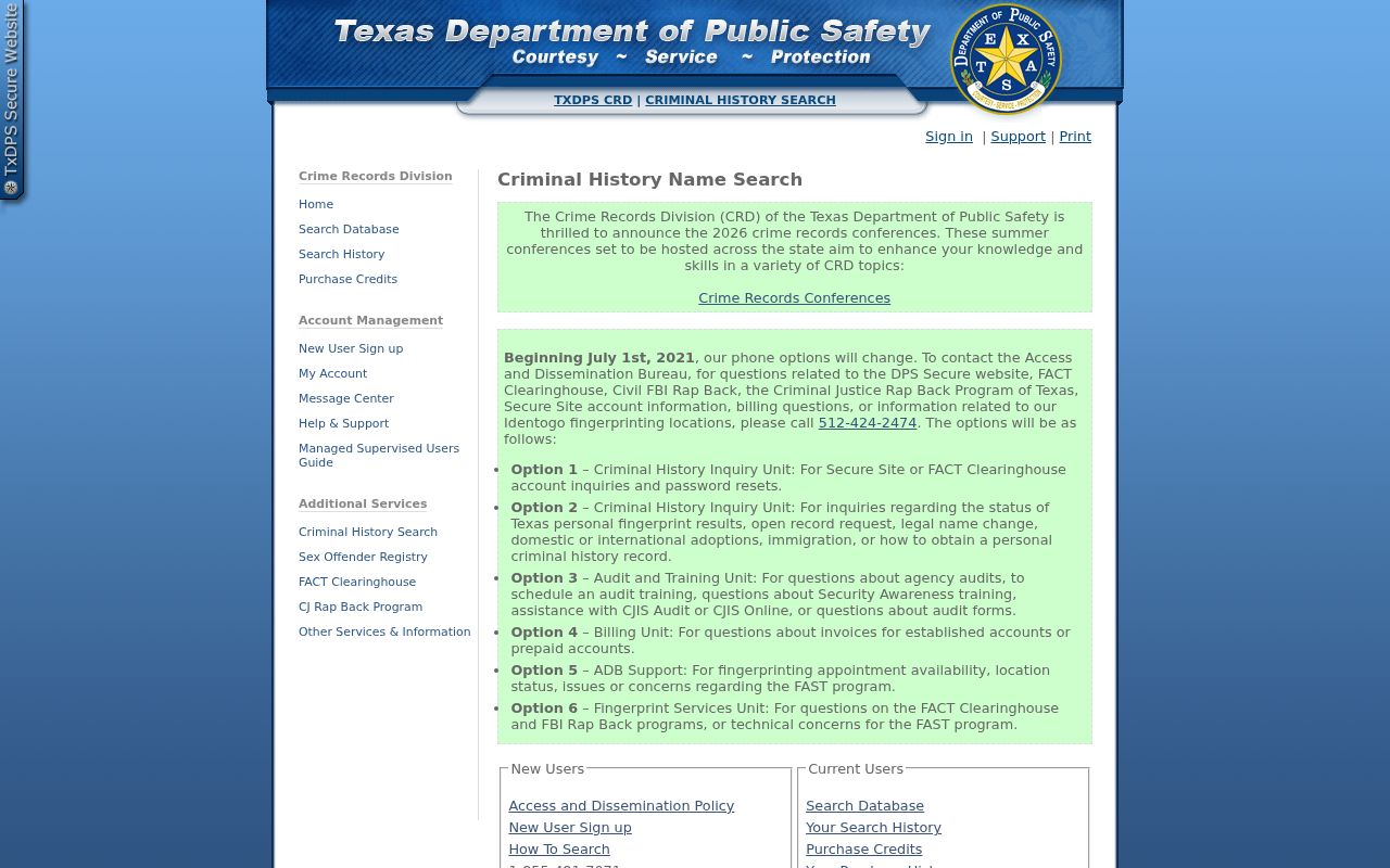 Atascosa County criminal history Texas DPS name search