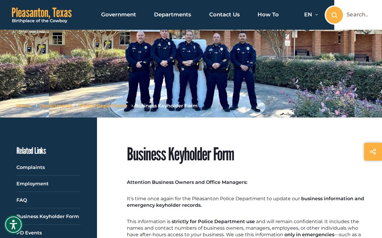 Official Pleasanton Police Department forms page