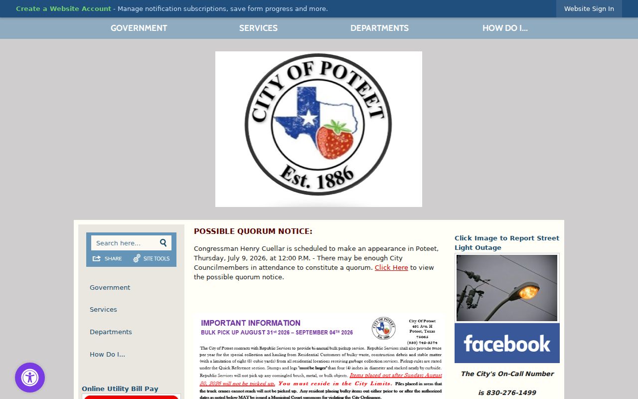 Official City of Poteet website and City Hall information