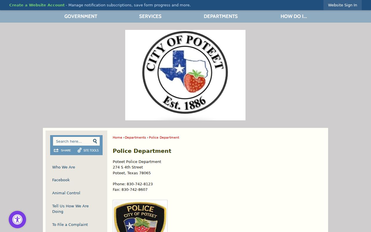 Official Poteet Police Department information page